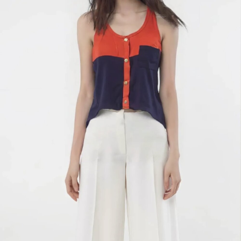 CHOCOLATE USA TOP ORANGE BLUE COLOR BLOCK SHIRT BLOUSE MULTICOLOR TANK SIZE S